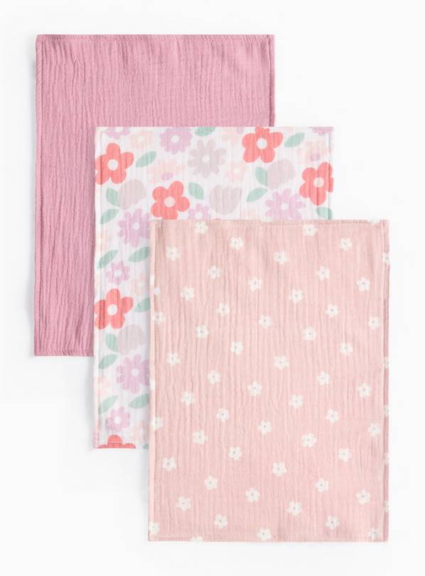 Pink Floral & Spot Print Muslin Cloths 3 Pack One Size